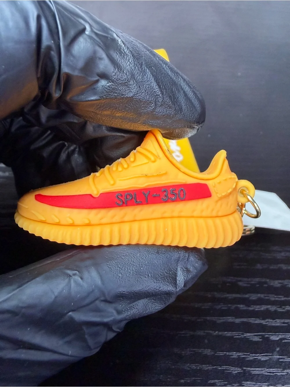 Yellow Red Sneakers Keychain with Gold Hardware and Sneaker Charm